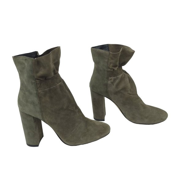 Botkier Rylie Green Suede Ankle Boots Leather Booties Block Heels Size 7 Boho - Picture 2 of 12